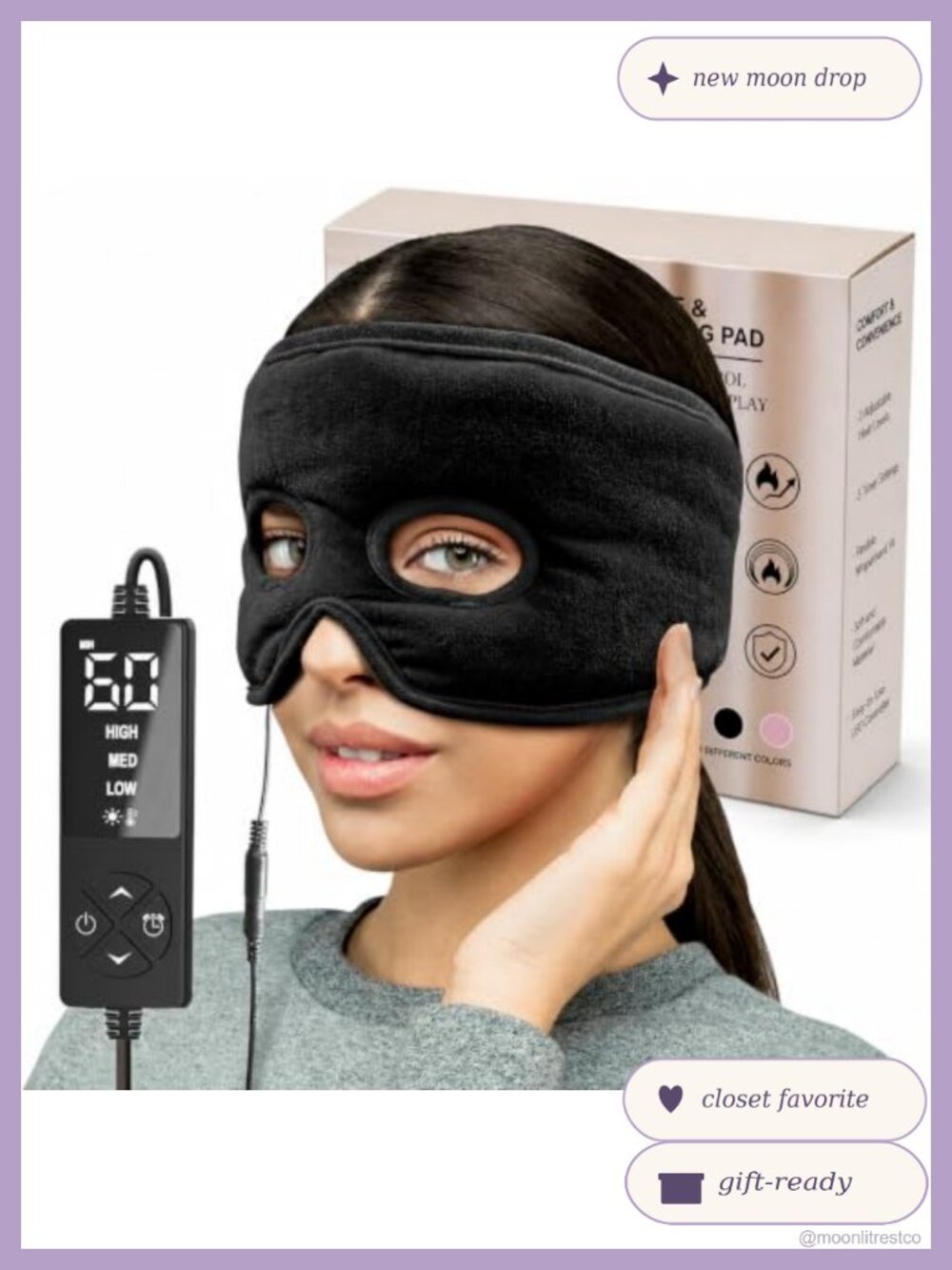 Heated Sinus Mask Full Face Heating Pad 3 Temp Settings Auto-Off Timer